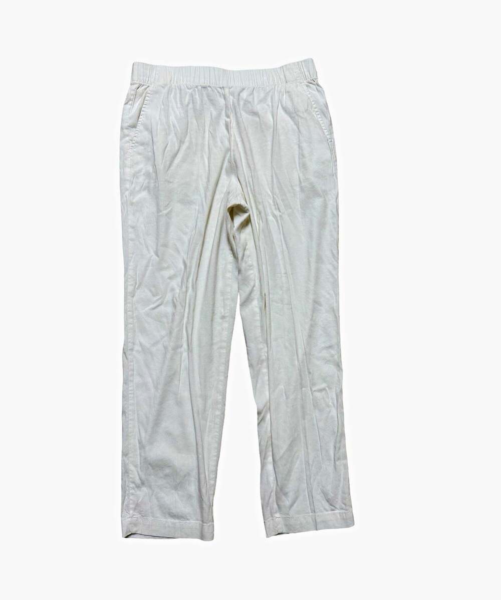 LOFT Women's White Solid Linen Viscose Blend Elastic Waist Pants Size M
